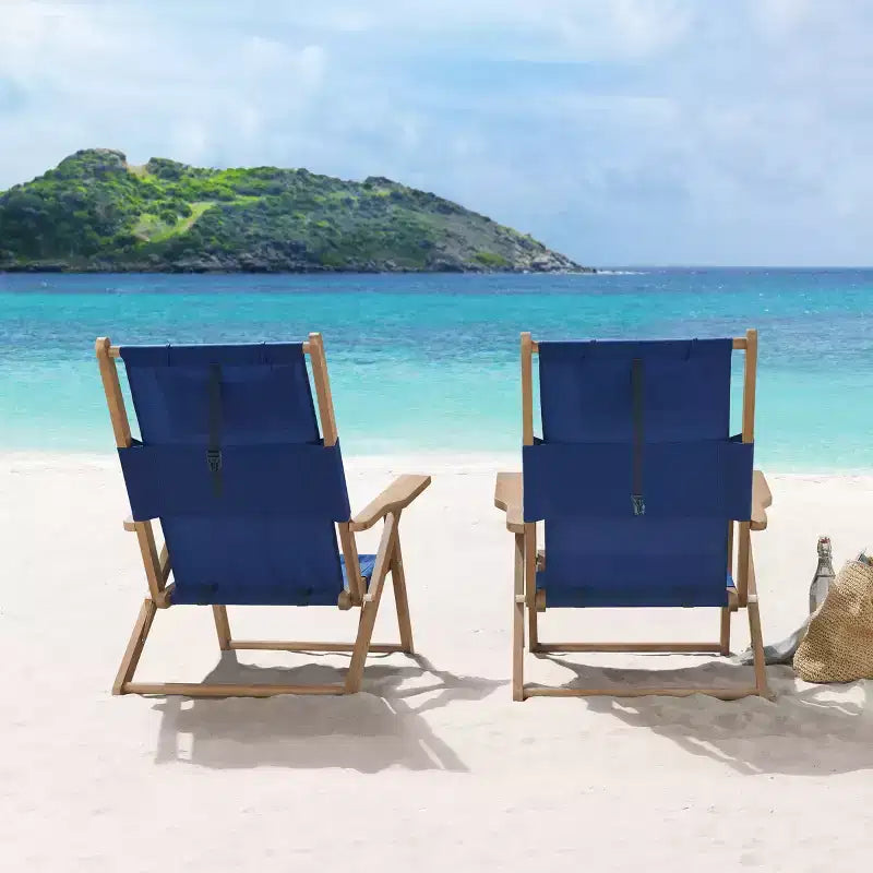 Chaises de plage pliantes en bois résistant aux intempéries avec sangles de transport et dossier inclinable