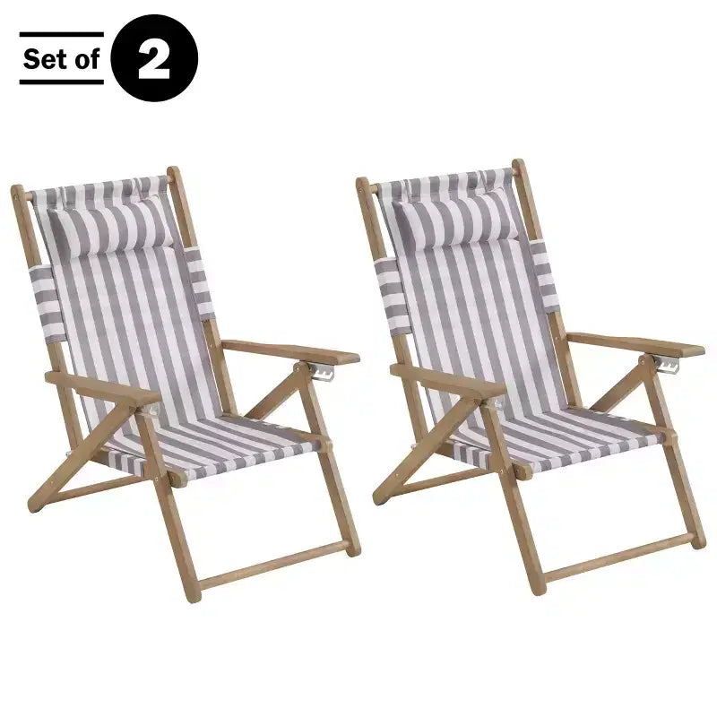 Chaises de plage pliantes en bois résistant aux intempéries avec sangles de transport et dossier inclinable