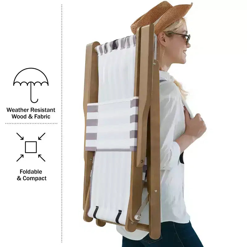 Chaises de plage pliantes en bois résistant aux intempéries avec sangles de transport et dossier inclinable