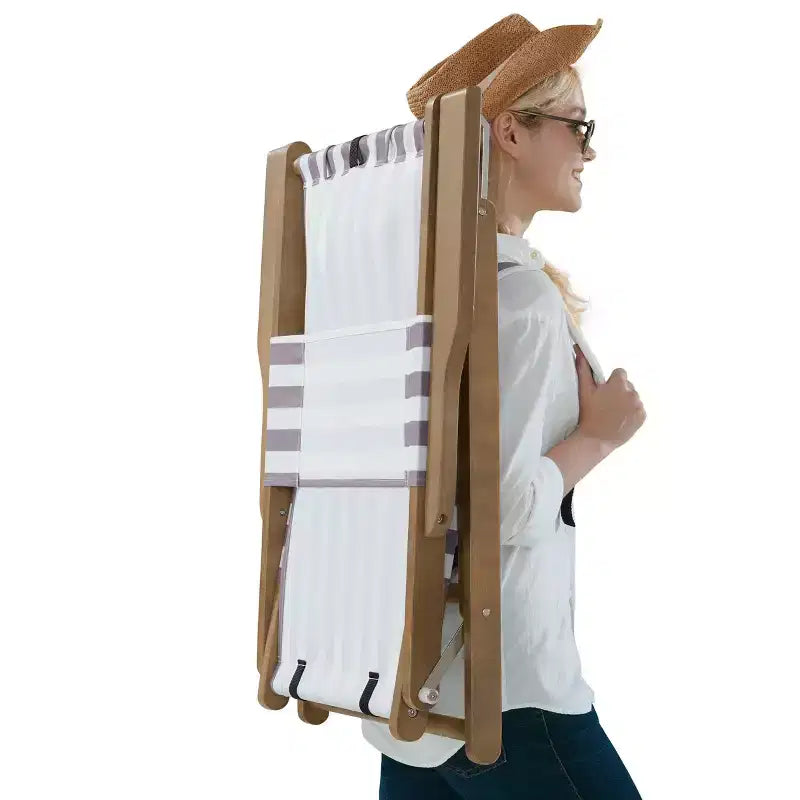 Chaises de plage pliantes en bois résistant aux intempéries avec sangles de transport et dossier inclinable