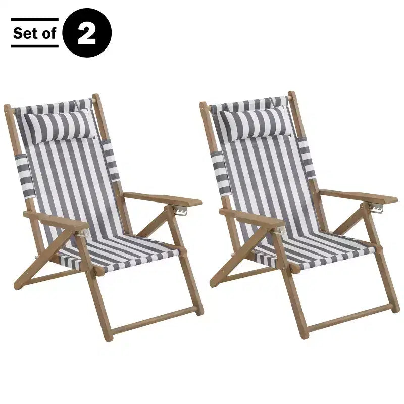 Chaises de plage pliantes en bois résistant aux intempéries avec sangles de transport et dossier inclinable