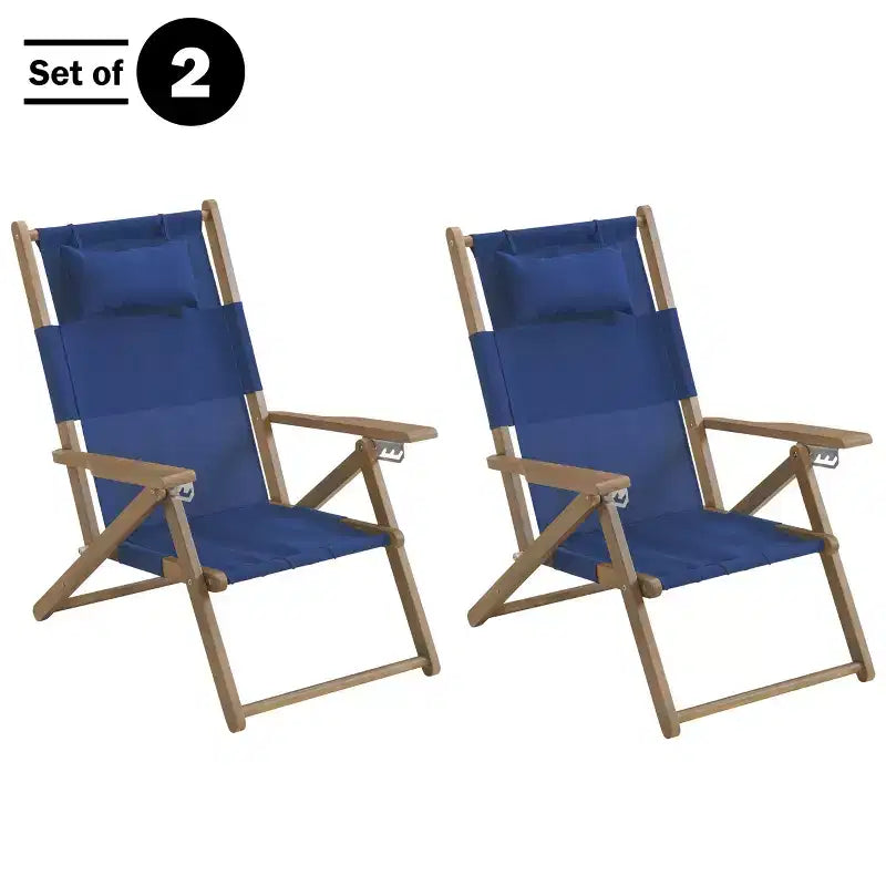 Outdoor Weather-Resistant Wood Folding Beach Chairs with Carry Straps and Reclining Seat