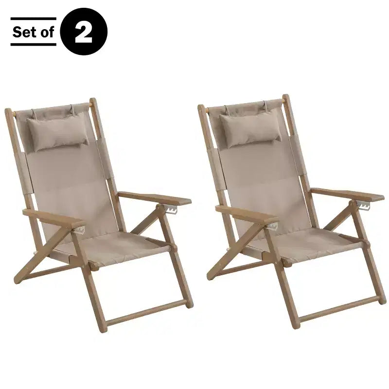 Chaises de plage pliantes en bois résistant aux intempéries avec sangles de transport et dossier inclinable