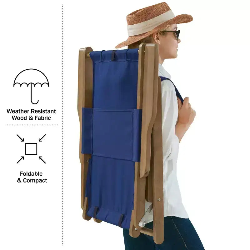Outdoor Weather-Resistant Wood Folding Beach Chairs with Carry Straps and Reclining Seat