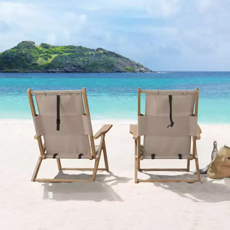 Chaises de plage pliantes en bois résistant aux intempéries avec sangles de transport et dossier inclinable