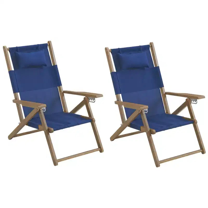 Set of 2 Outdoor Weather-Resistant Wood Folding Beach Chairs with Carry Straps and Reclining Seat by Lavish Homes