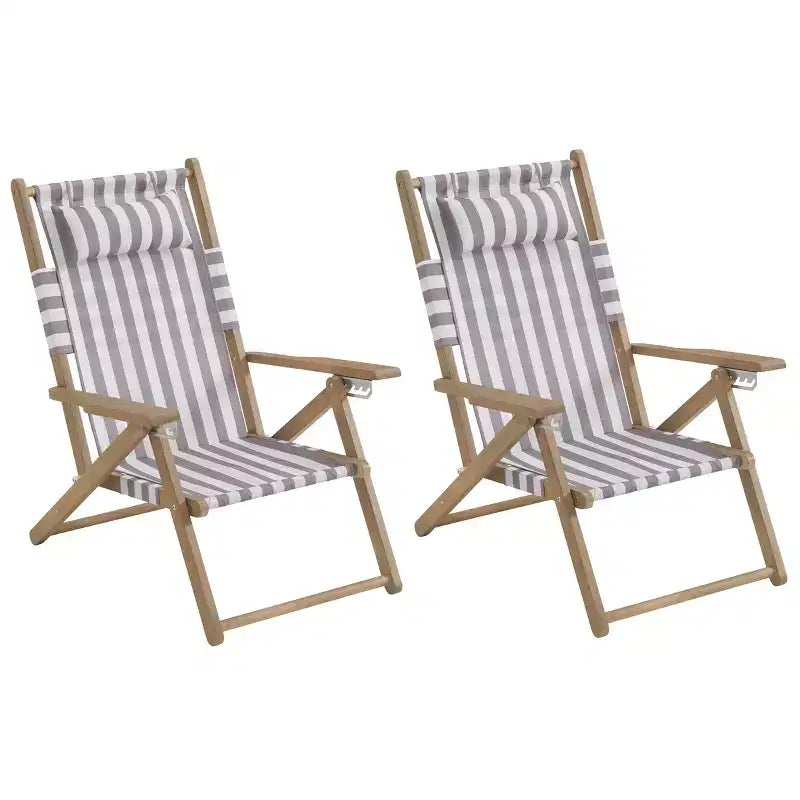 Outdoor Weather-Resistant Wood Folding Beach Chairs with Carry Straps and Reclining Seat