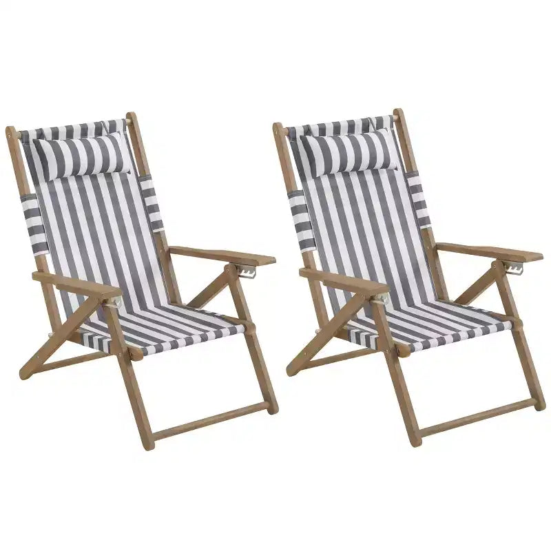 Outdoor Weather-Resistant Wood Folding Beach Chairs with Carry Straps and Reclining Seat