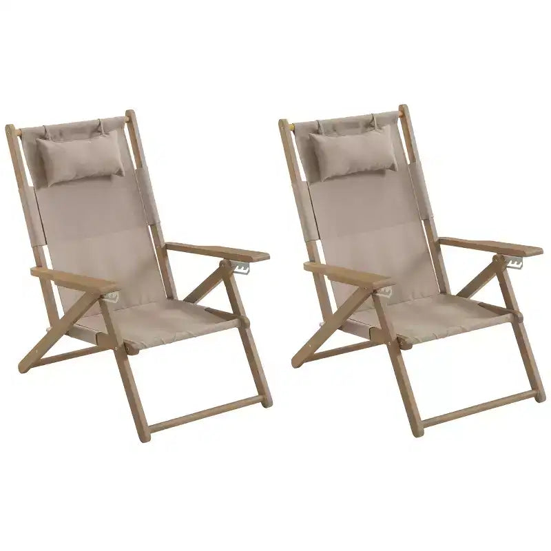Outdoor Weather-Resistant Wood Folding Beach Chairs with Carry Straps and Reclining Seat