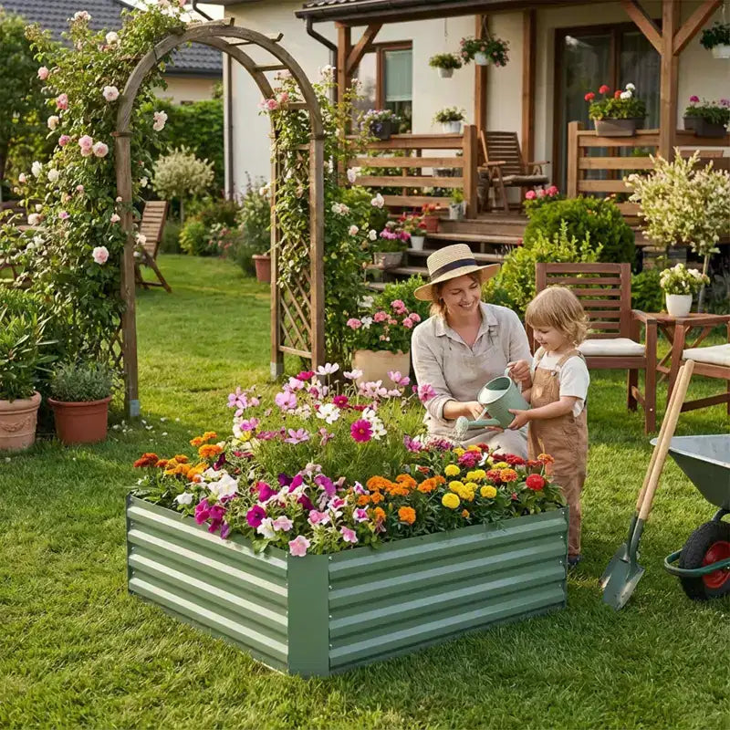 Kit de jardinière surélevée galvanisée, bacs de jardin surélevés en métal pour jardinières de fleurs, légumes, herbes aromatiques