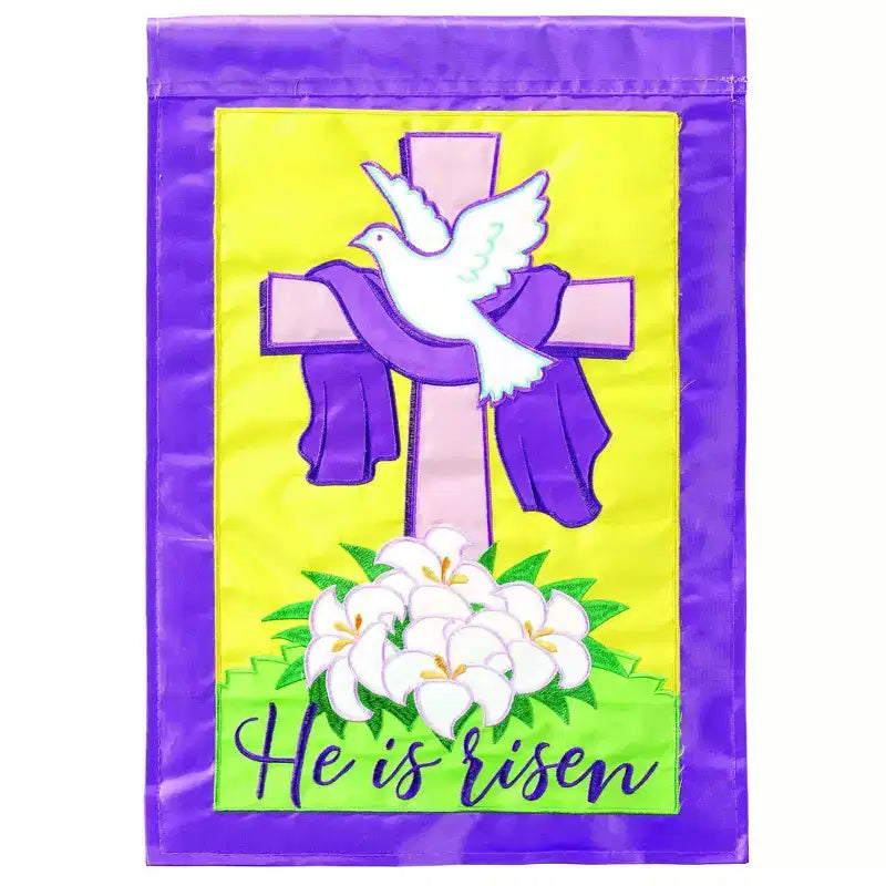 Magnolia Garden He Is Risen 13 x 19 Purple Polyester Outdoor Hanging Flag
