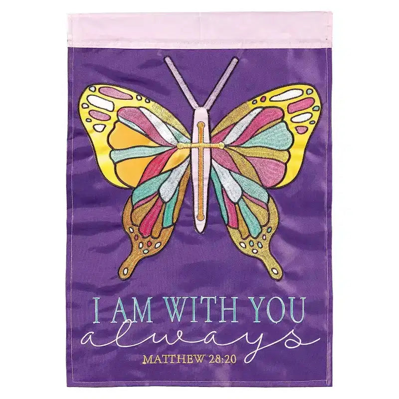 Dicksons I Am With Your Always Purple Butterfly Embroidered 13 x 18 Polyester Outdoor Hanging Garden Flag