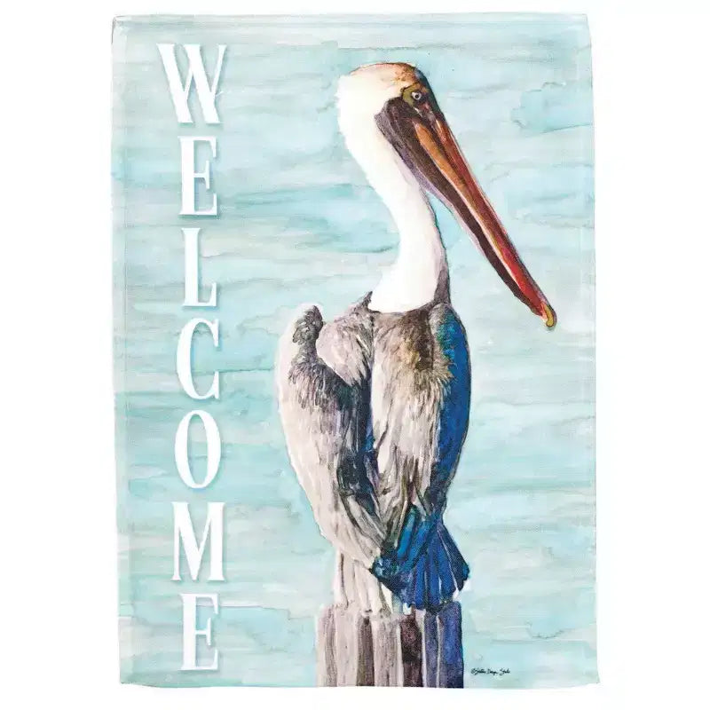 Magnolia Garden Welcome Brown Pelican 13 x 18 Inch Polyester Garden Flag