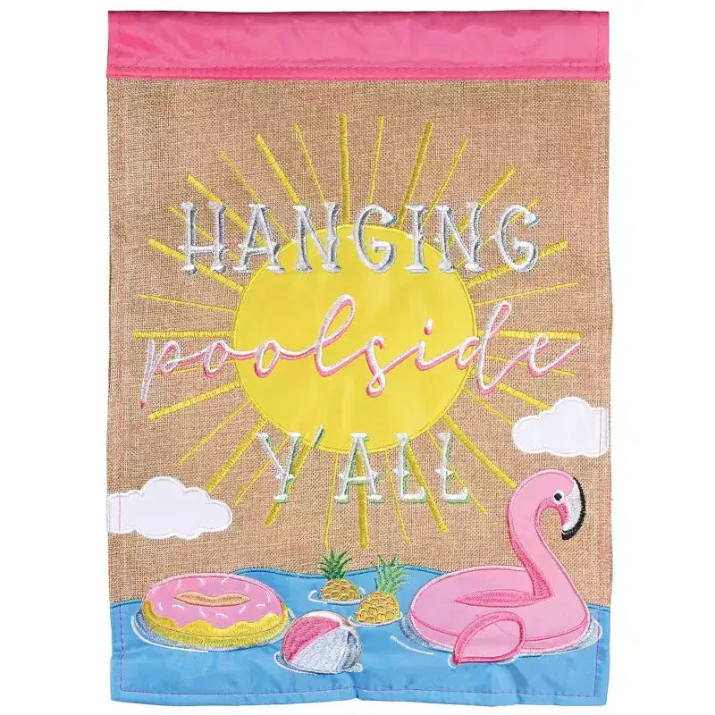 Dicksons Magnolia Garden Hanging Poolside Y'all Burlap Pink 18 x 13 Polyester Outdoor Garden Flag
