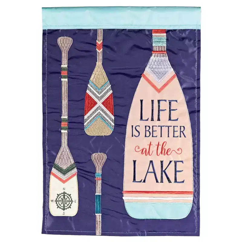 Dicksons Magnolia Garden Life Is Better At The Lake Paddles Blue 18 x 13 Polyester Outdoor Garden Flag