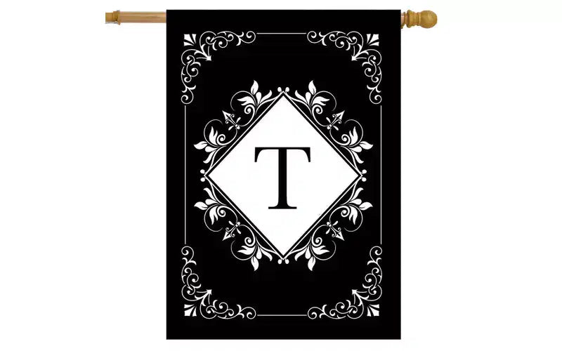 Drapeau de maison double face 40x28 pour l'extérieur, drapeau de maison Monogramme T noir et blanc