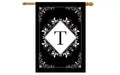 Drapeau de maison double face 40x28 pour l'extérieur, drapeau de maison Monogramme T noir et blanc