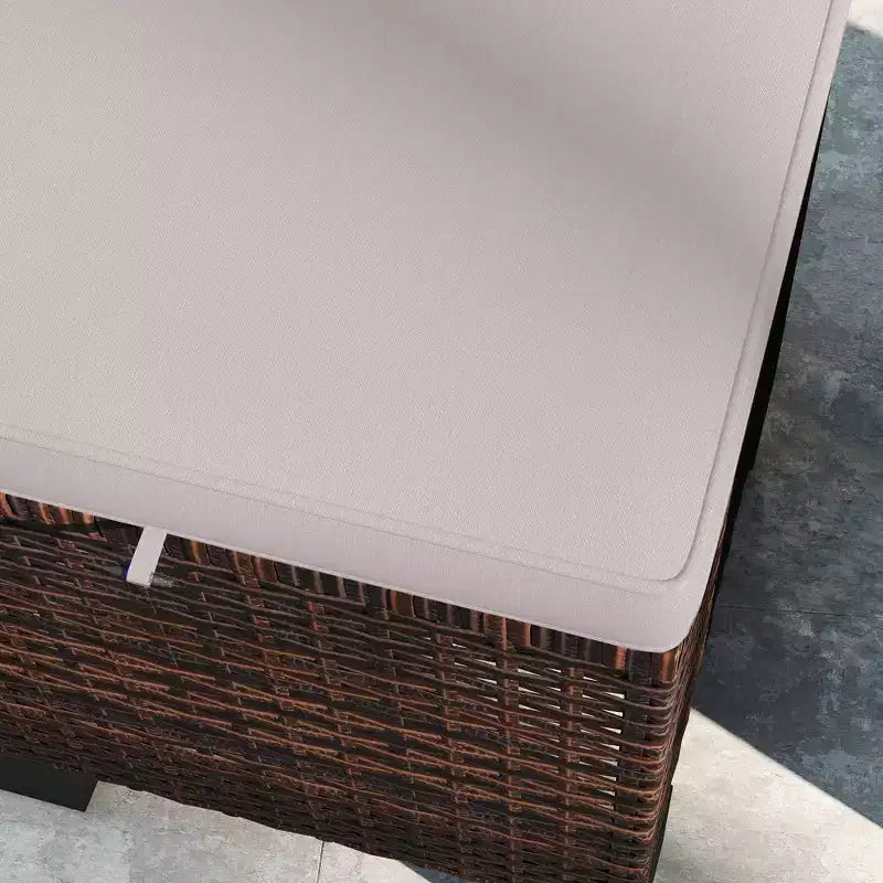Poufs d'extérieur en osier avec coussins, siège ottoman en rotin PE, repose-pieds et table d'appoint pour jardin, piscine