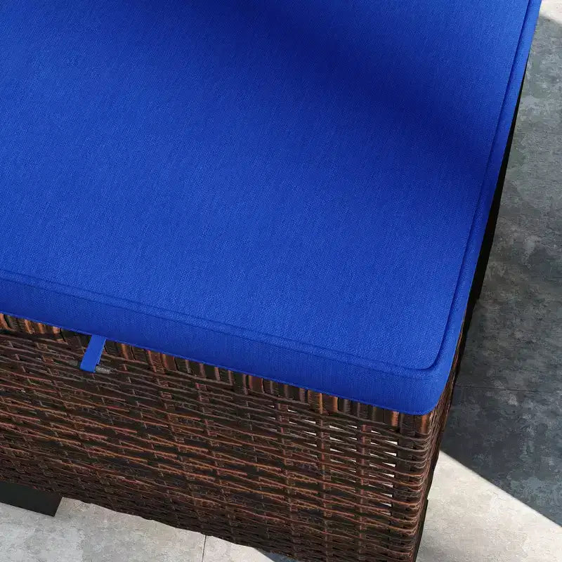 Poufs d'extérieur en osier avec coussins, siège ottoman en rotin PE, repose-pieds et table d'appoint pour jardin, piscine