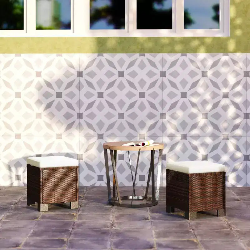 Poufs d'extérieur en osier avec coussins, siège ottoman en rotin PE, repose-pieds et table d'appoint pour jardin, piscine