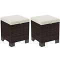Outsunny 2 Pieces Wicker Outdoor Ottomans with Cushions, 3-in-1 PE Rattan Ottoman Seat, Footrest and Side Table for Backyard, Poolside