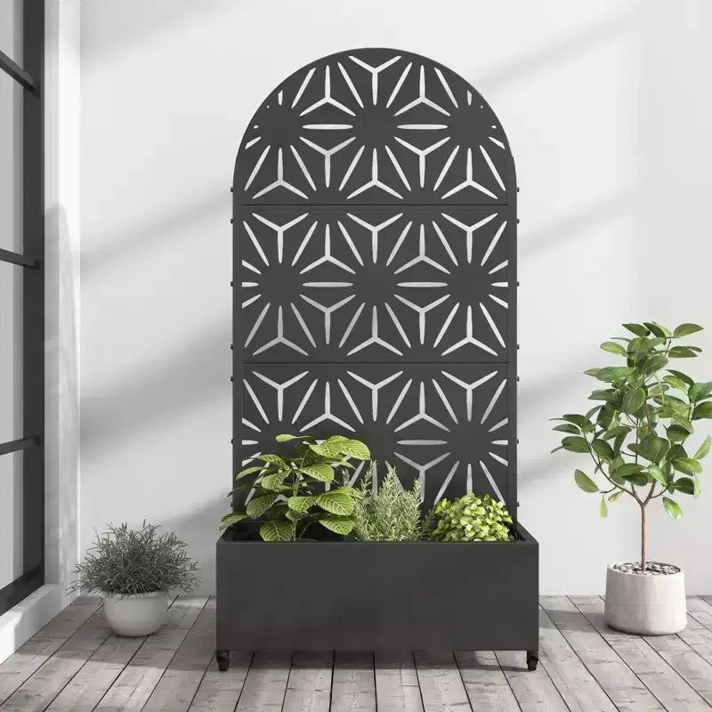Black Wrought Iron Arch Planter Box with Climbing Rack (Star Shape )
