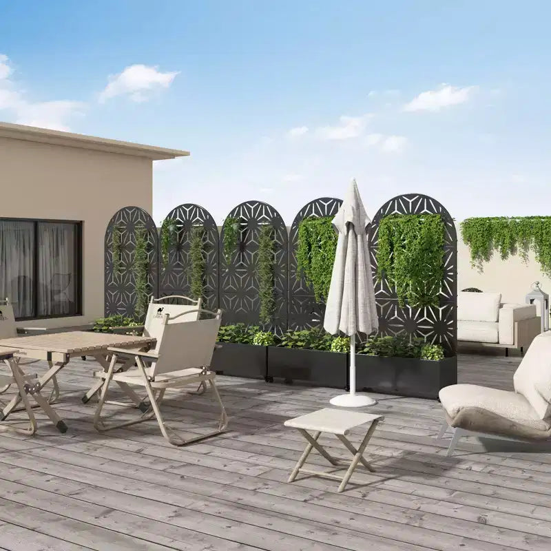 Jardinière arquée en fer forgé noir avec treillis (forme étoile)