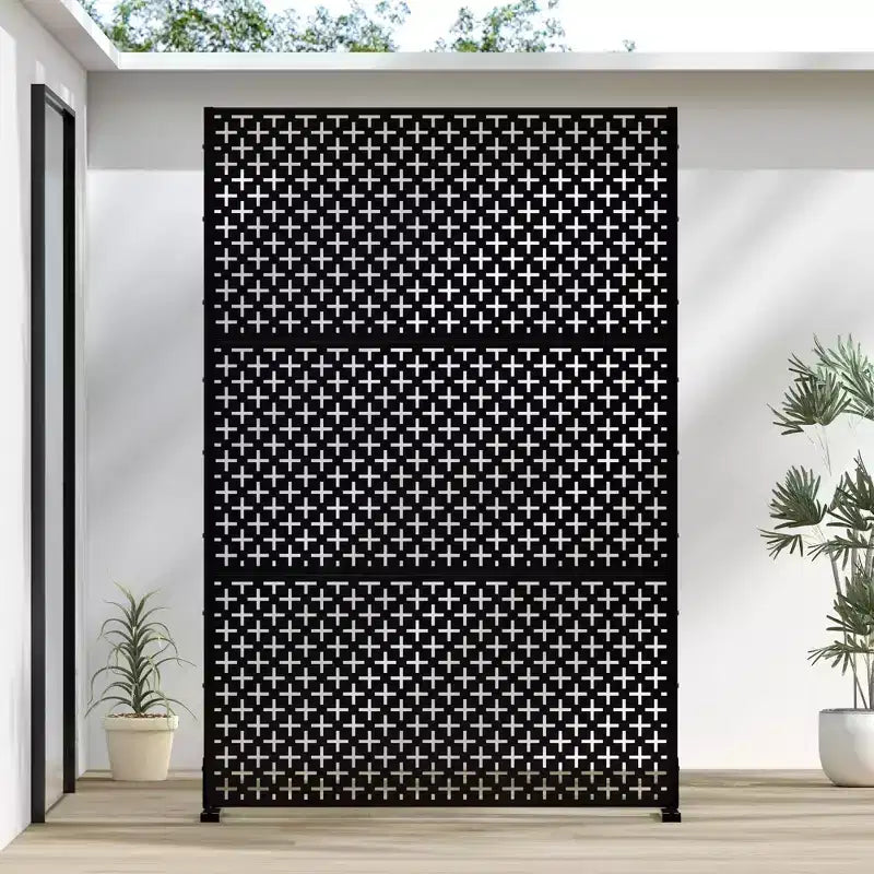 Écran extérieur privé en tôle galvanisée noire de 72 x 47 pouces