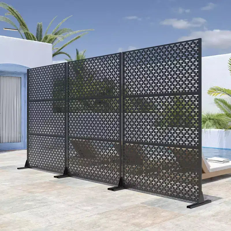 Écran extérieur privé en tôle galvanisée noire de 72 x 47 pouces