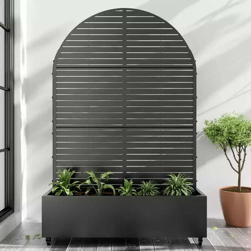 PexFix 72 in. H x 47 in. W Black Metal Arch Wall Planter Box with Trellis for Climbing Plants