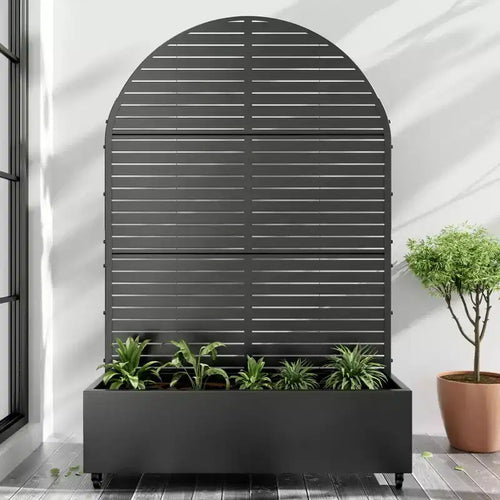 PexFix 72 in. H x 47 in. W Black Metal Arch Wall Planter Box with Trellis for Climbing Plants