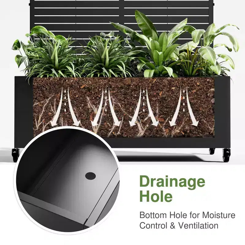 Jardinière murale rectangulaire en métal noir de 124,5 cm H x 119,4 cm L avec treillis pour plantes grimpantes