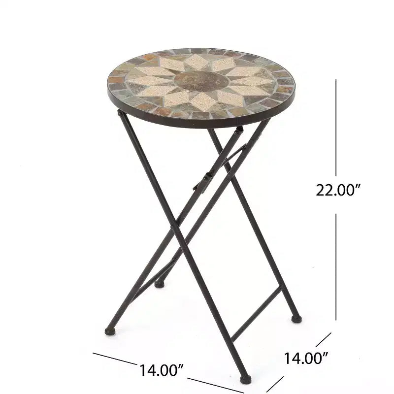 Table d'appoint pliante en pierre pour l'extérieur, beige/noir