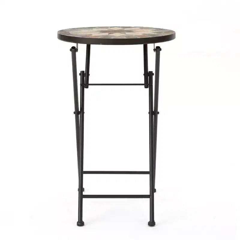 Table d'appoint pliante en pierre pour l'extérieur, beige/noir