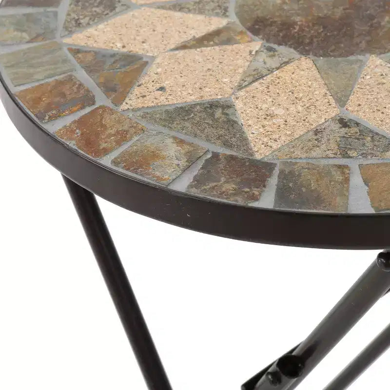 Table d'appoint pliante en pierre pour l'extérieur, beige/noir