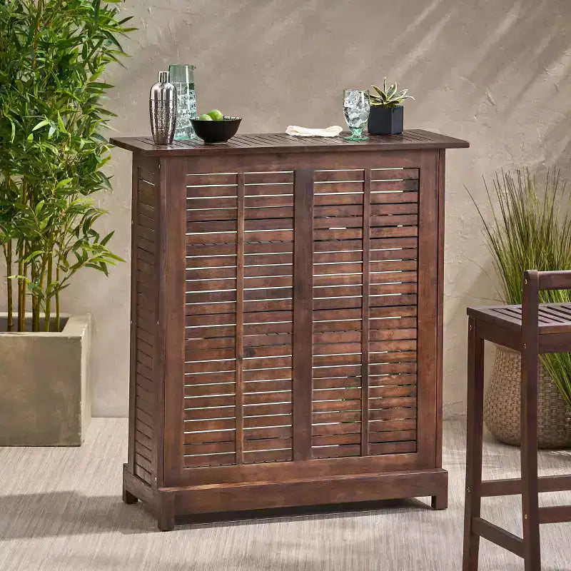 Table de bar en bois d'acacia d'extérieur, acajou riche