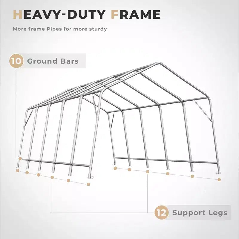Abri de rangement extérieur portable, Abri de voiture robuste avec portes à enroulement et fenêtres ventilées, Tente de garage portable - 4 m x 6 m - Noir