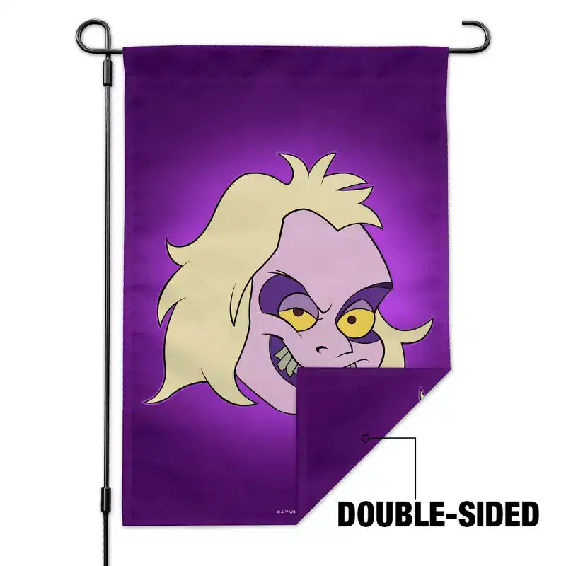 Drapeau de jardin animé Beetlejuice Evil Grin avec support de mât