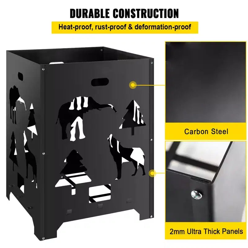 Baril Incinérateur, Cage de Combustion 21x21x27 pouces, Incinérateur en Acier au Carbone, Baril Incinérateur avec Couvercle et Poignée pour l'Extérieur, Noir