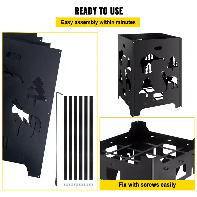 Baril Incinérateur, Cage de Combustion 21x21x27 pouces, Incinérateur en Acier au Carbone, Baril Incinérateur avec Couvercle et Poignée pour l'Extérieur, Noir