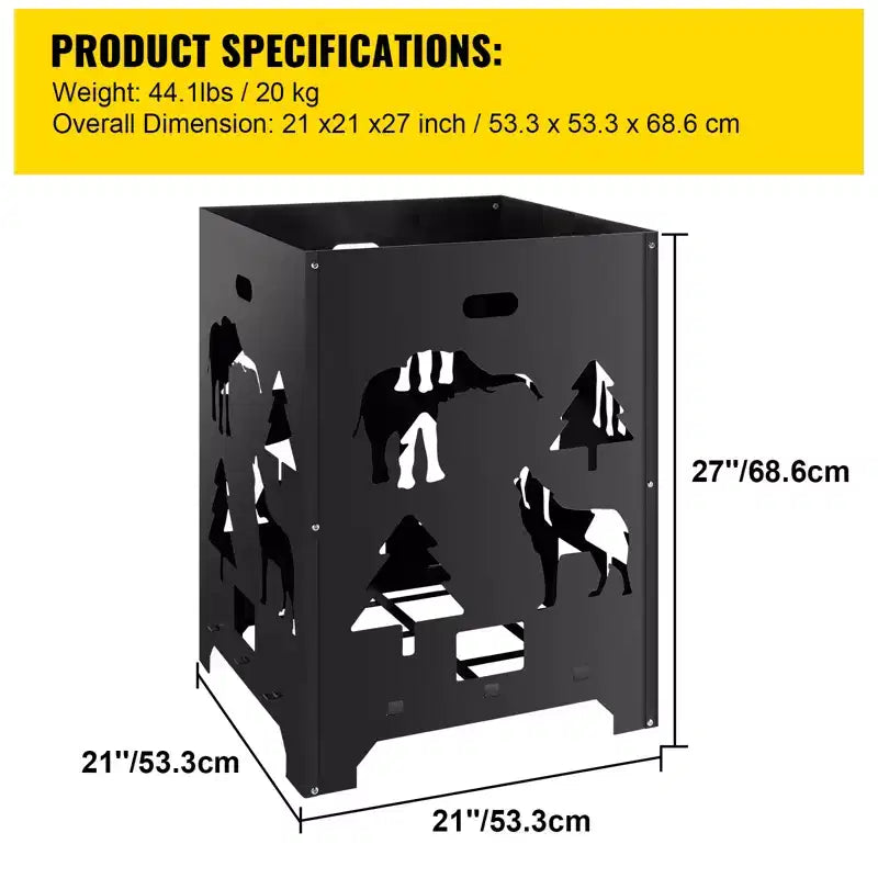 Baril Incinérateur, Cage de Combustion 21x21x27 pouces, Incinérateur en Acier au Carbone, Baril Incinérateur avec Couvercle et Poignée pour l'Extérieur, Noir