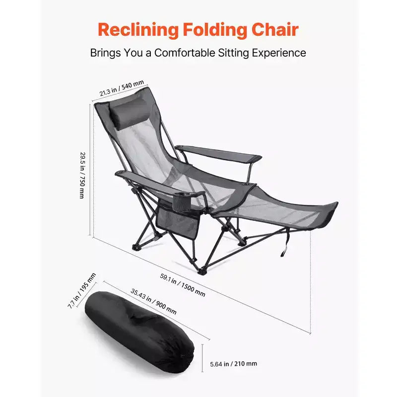 Chaise de camping inclinable, 4 positions réglables