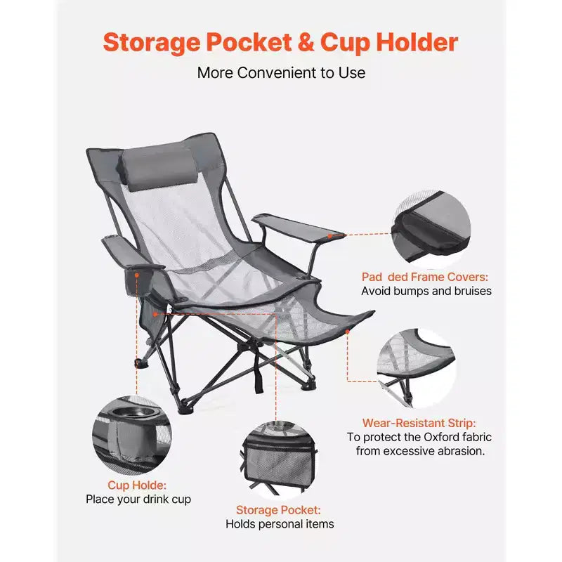 Chaise de camping inclinable, 4 positions réglables