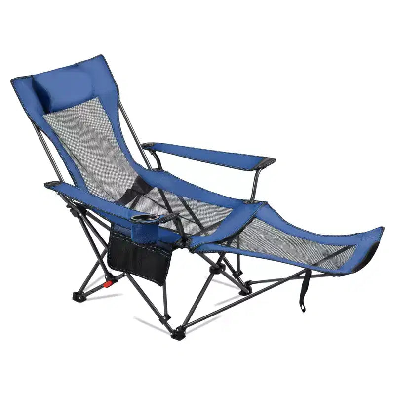 VEVOR Reclining Camping Chair, 4 Adjustable Positions, Portable Folding Lounger for Adults, Mesh Beach Chair with Headrest & Foot Rest, Blue