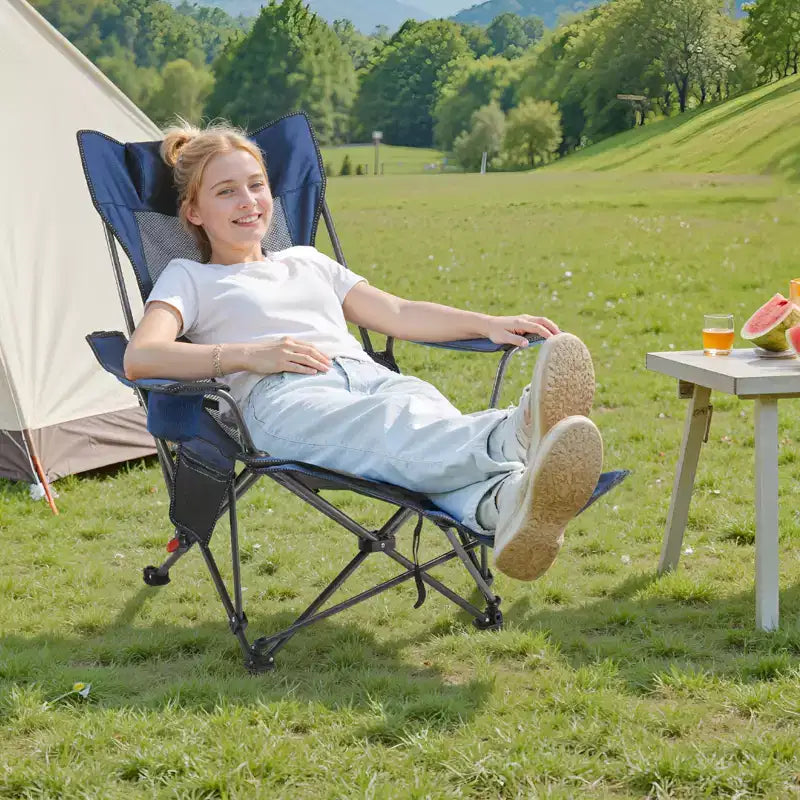 Reclining Camping Chair, 4 Adjustable Positions, Portable Folding Lounger for Adults
