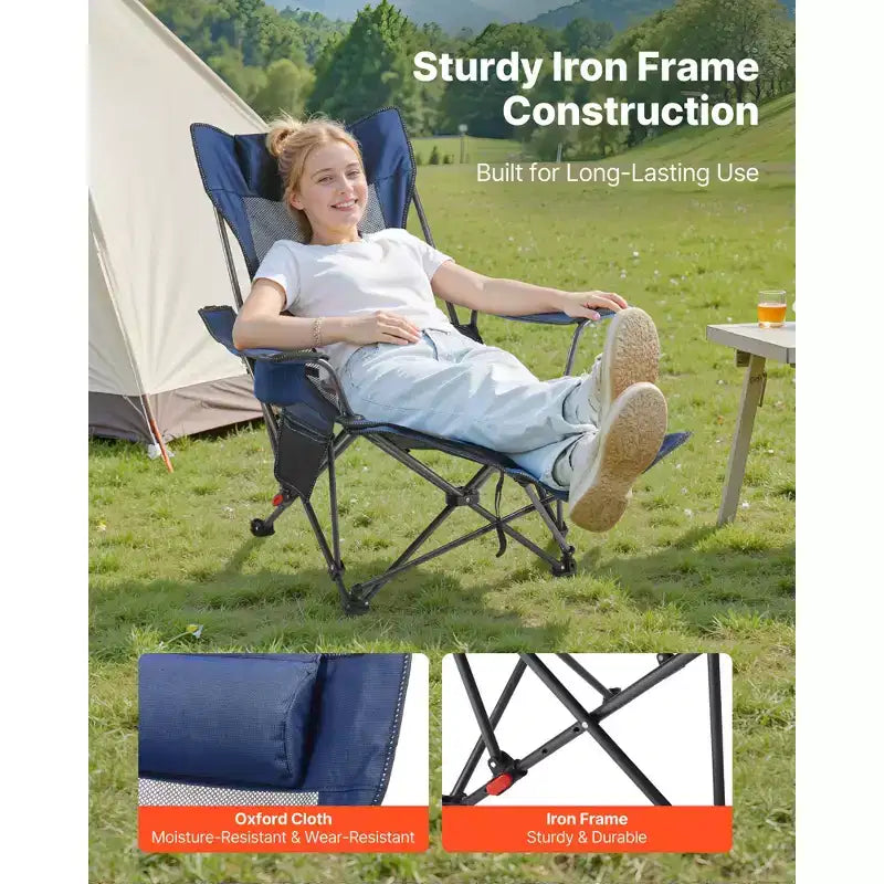Reclining Camping Chair, 4 Adjustable Positions, Portable Folding Lounger for Adults