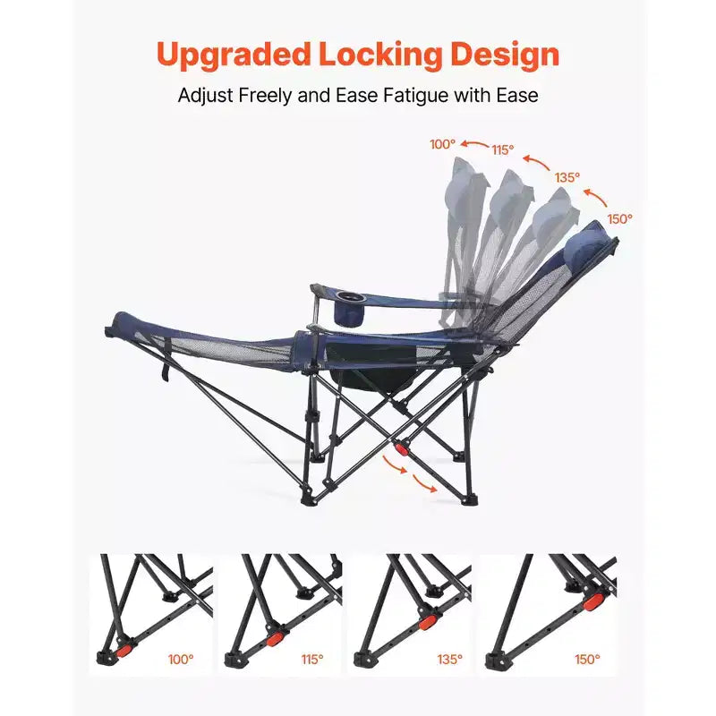 Reclining Camping Chair, 4 Adjustable Positions, Portable Folding Lounger for Adults
