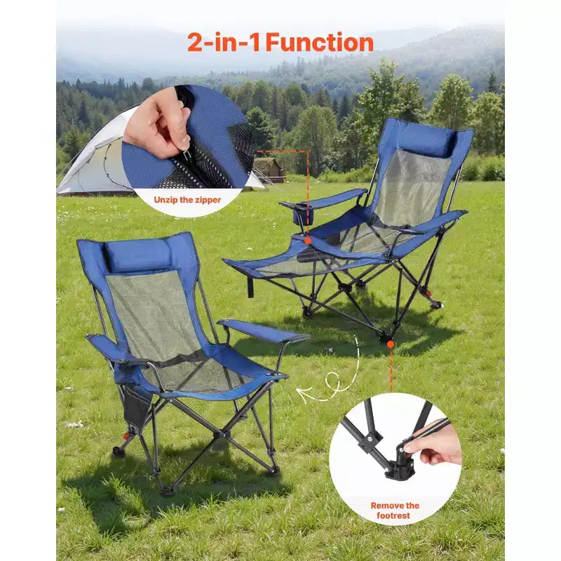 Chaise de camping inclinable, 4 positions réglables, transat pliant portable pour adultes