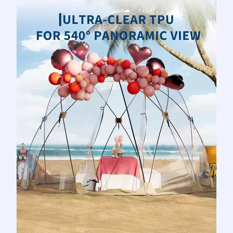 Tente bulle transparente tout temps, dôme transparent 3,6x3,6 m, imperméable et coupe-vent, montage rapide, capacité 6-10 personnes