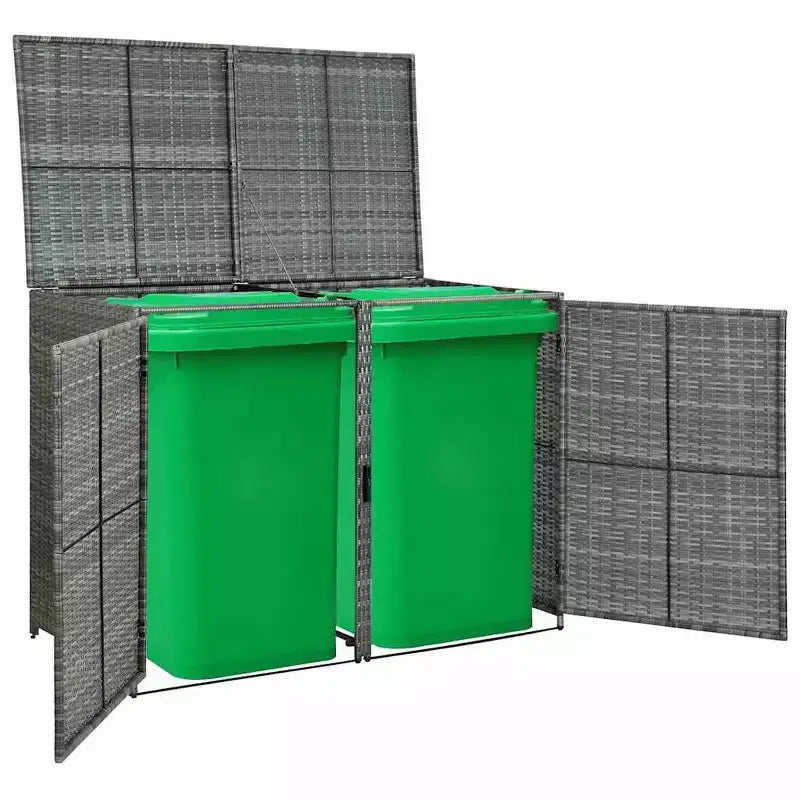 Abri double pour poubelle avec couvercle, rotin synthétique